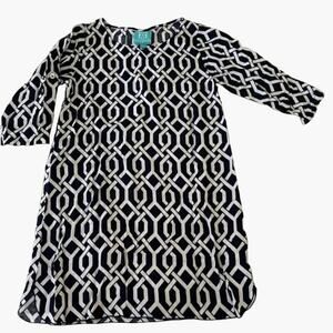 Escapade Navy & White Geometric Dress Women's Size Small Rayon